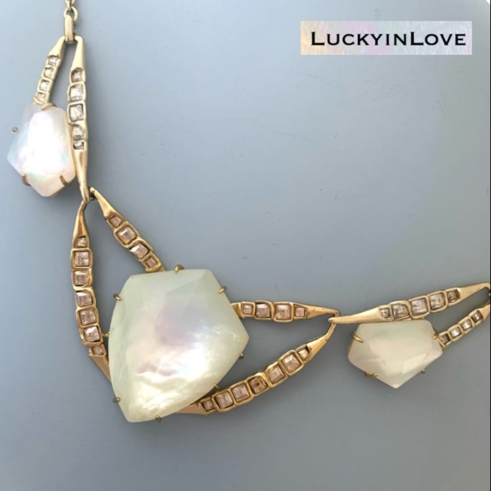 ALEXIS BITTAR Ms Havisham Starlight Mosaic Tile Gold White Pearlescent Necklace - Picture 2 of 12